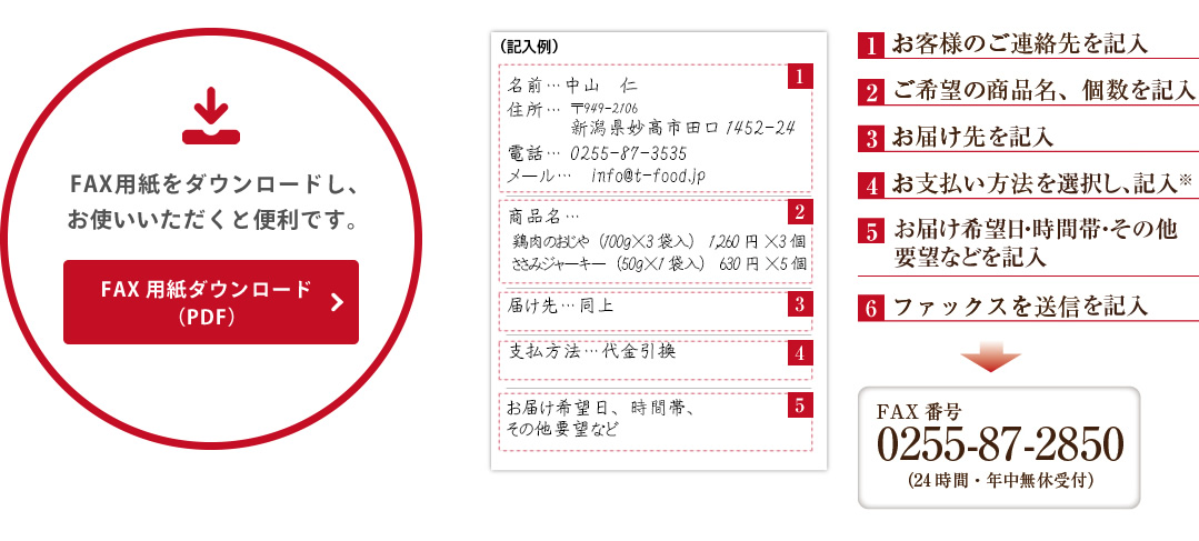 FAX用紙をダウンロードし、お使いいただくと便利です。 FAX用紙ダウンロード（PDF）